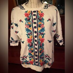 Needleworks 1988 Cotton 100% Large Floral Patterned Women's Sweater